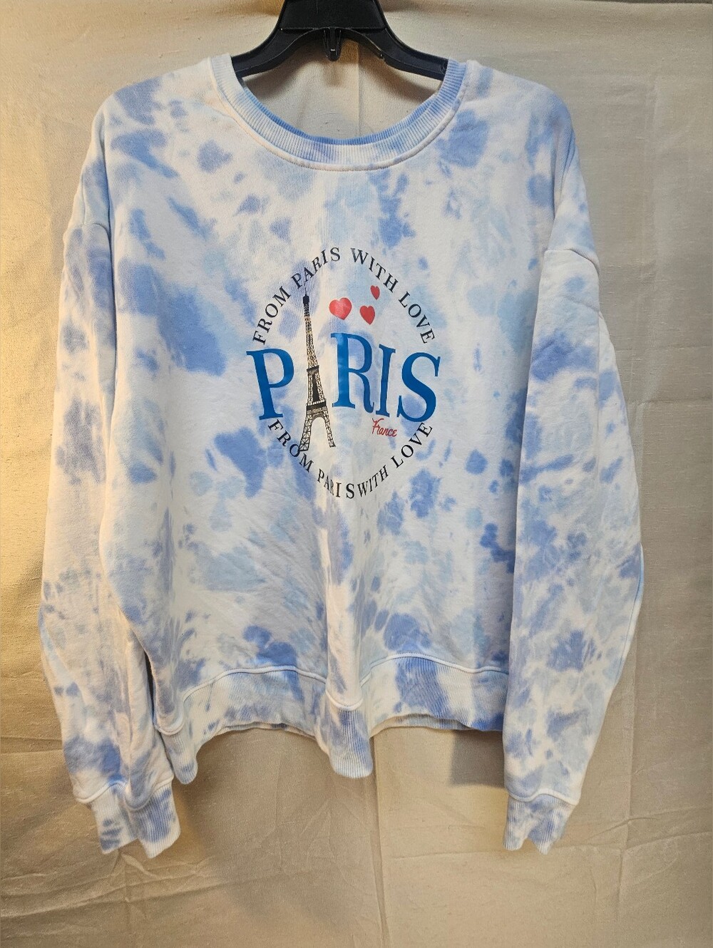 Time And Tru Women's Paris Graphic Tie-Dye Sweatshirt - Light Blue